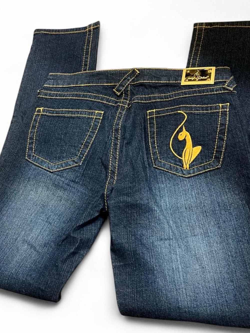 Baby Phat low rise jeans with gold cat embroidery logo Y2K retro school casual